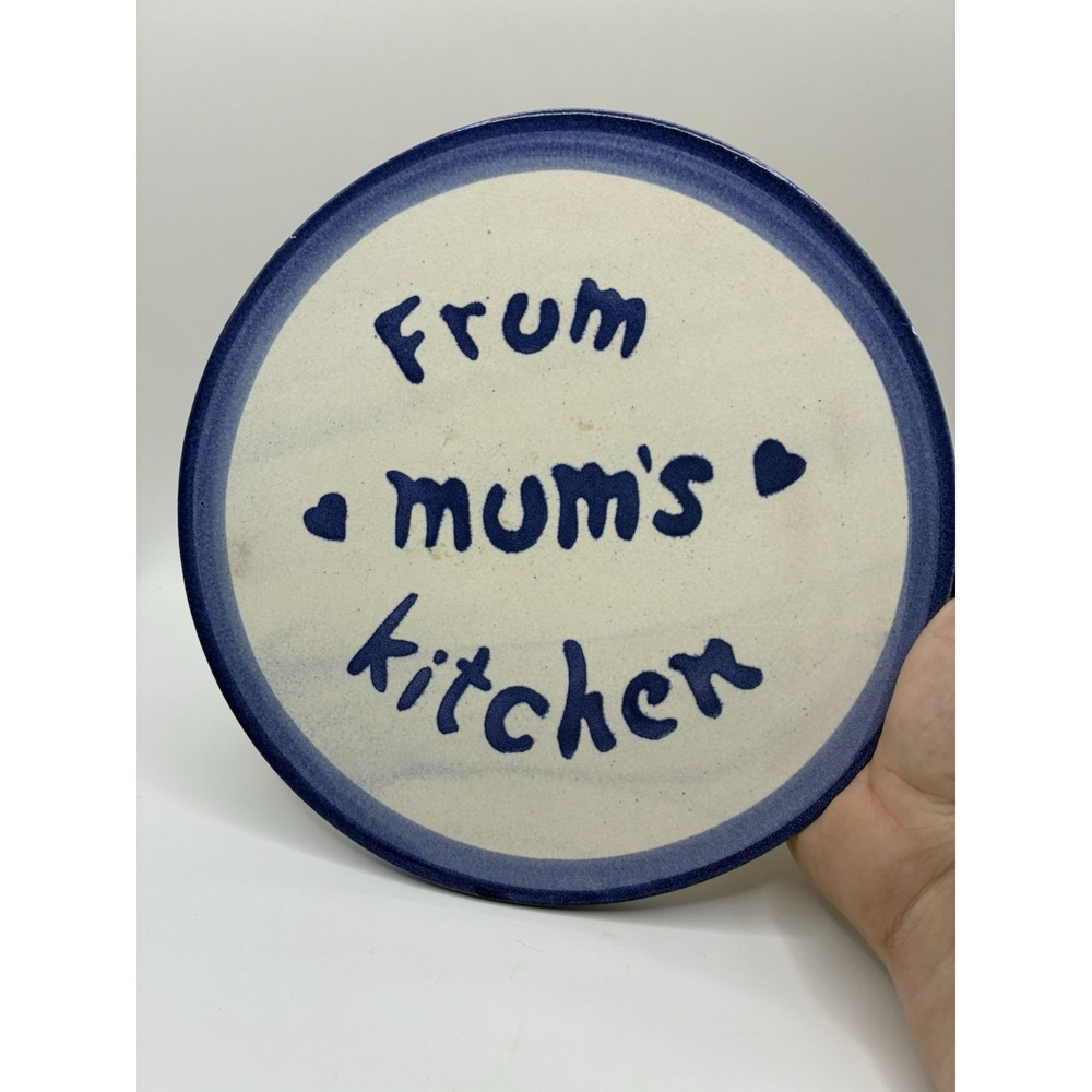 Vintage Ceramic Kitchen Trivet Blue Cream From Mom's Kitchen Hanging 8.5"  EUC - Picture 2 of 6